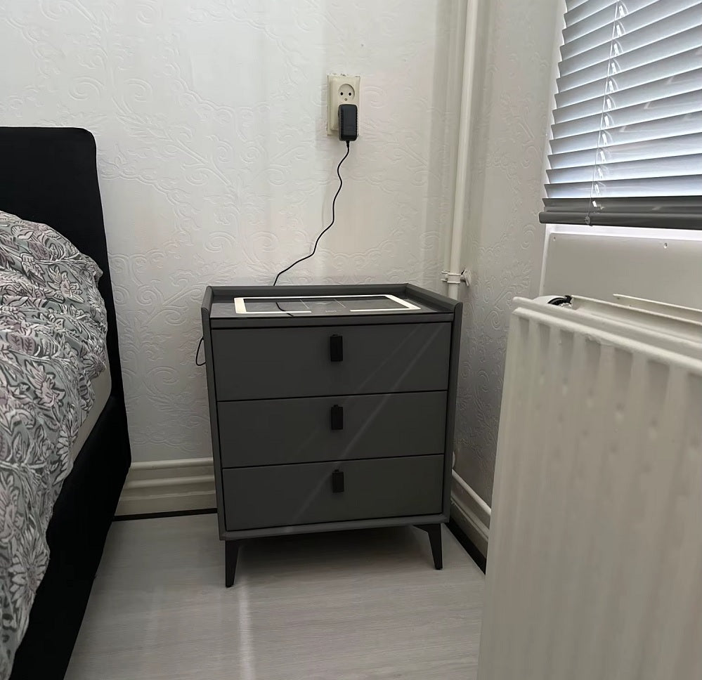 Nachtkast Met LED - 3 USB Poorten - Draadloos Opladen - Grijs - 3 Laden - 60x50x45cm - Slim Nachtkastje - Slaapkamer - 3 Kleuren LED