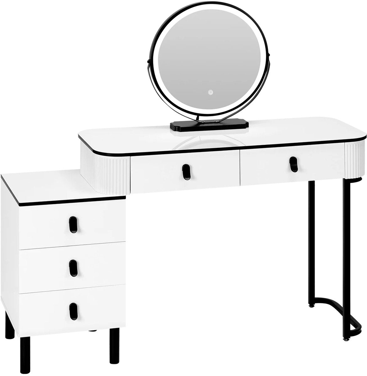 Kaptafel Met LED Spiegel - 5 Laden - USB - Touch Screen - Instelbare LED Verlichting - Make-up Tafel - Mobiele Spiegelijdelheid - Modern Design