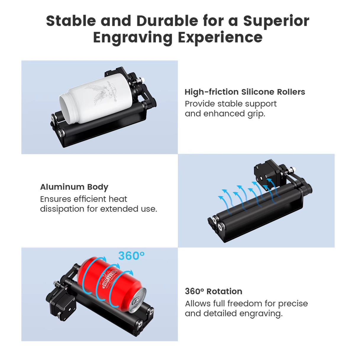 Rotary Roller 2.0 - Y-as Rotatie-aansluiting - 5-100mm - 2 Verstelbare Afstanden Voorgemonteerd Voor Cilindrische Objecten - Lasergraveeraccessoire