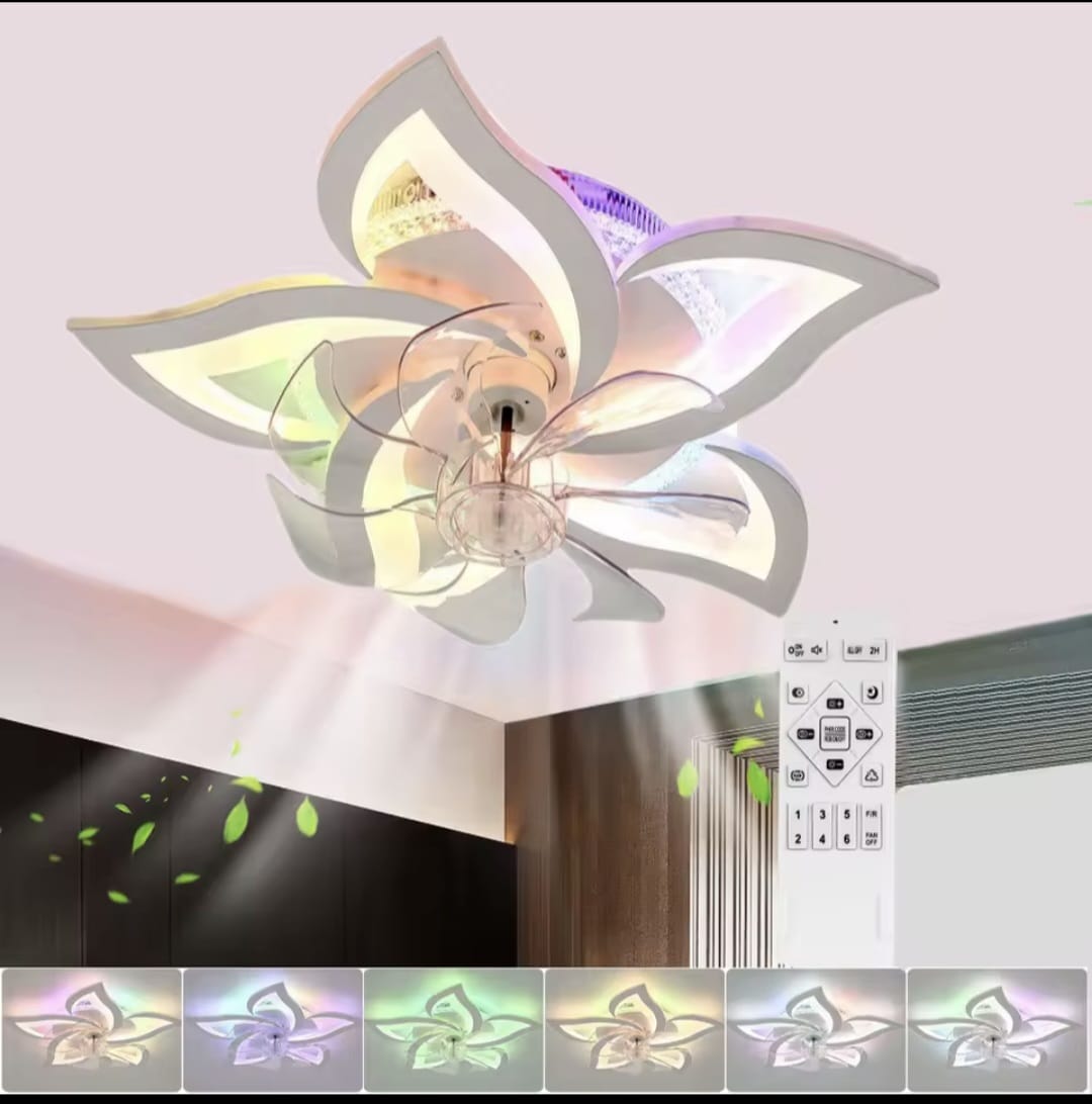 Plafond Ventilator Lamp - 55 CM - Smart Lamp - 6 Standen - Dimbaar - RGB - Wit - Kroonluchter Ventilator - 12 Kleuren - Chandelier Fan - Woonkamer Lamp - Ventilator Lamp