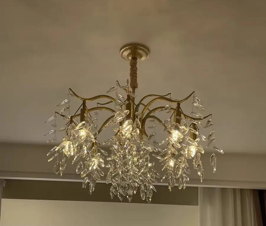 LuxiLamps - 9 Arm Kristallen Kroonluchter - Crystal Chandelier - Goud - Hanglamp - Woonkamerlamp - Moderne lamp - Plafonniere