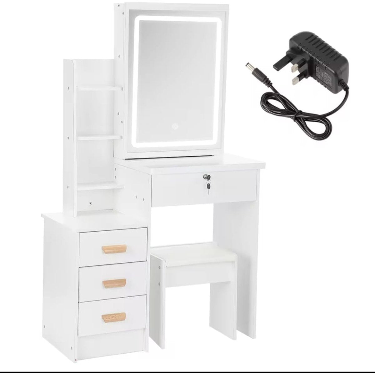 Moderne Witte Make-up tafel met Instelbare LED Verlichting - Kaptafel met Spiegel, 4 Laden - Met Slot en Aanpasbare Planken - Stijlvolle Opslag voor Make-up
