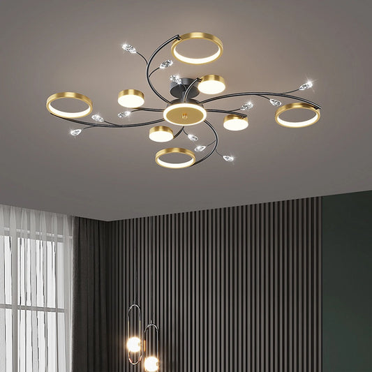 8 Ringen Plafondlamp - Moderne LED Kroonluchter - Goud/Zwart - Dimbaar Met Afstandsbediening - 100 cm