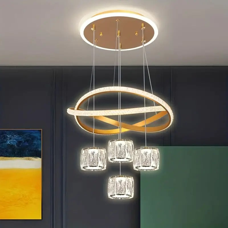 LuxiLamps - Curly Pendant Lamp - 4 Balls Pendant Lamp - Living Room Lamp - Gold - 3 Modes Light Color - Modern Lamp - 42 cm - Chandelier