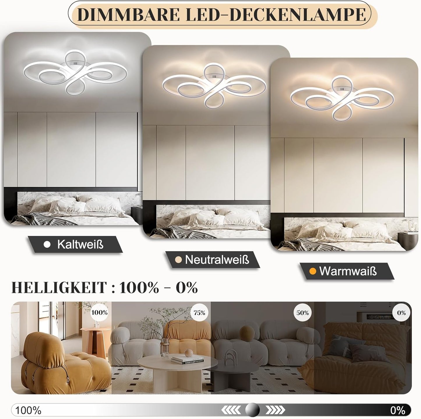 Moderne Plafondlamp - Luxe LED Kroonluchter - Dimbaar - Vlindervorm - 80 cm - Woonkamerlamp - Wit - Plafoniere - 78W