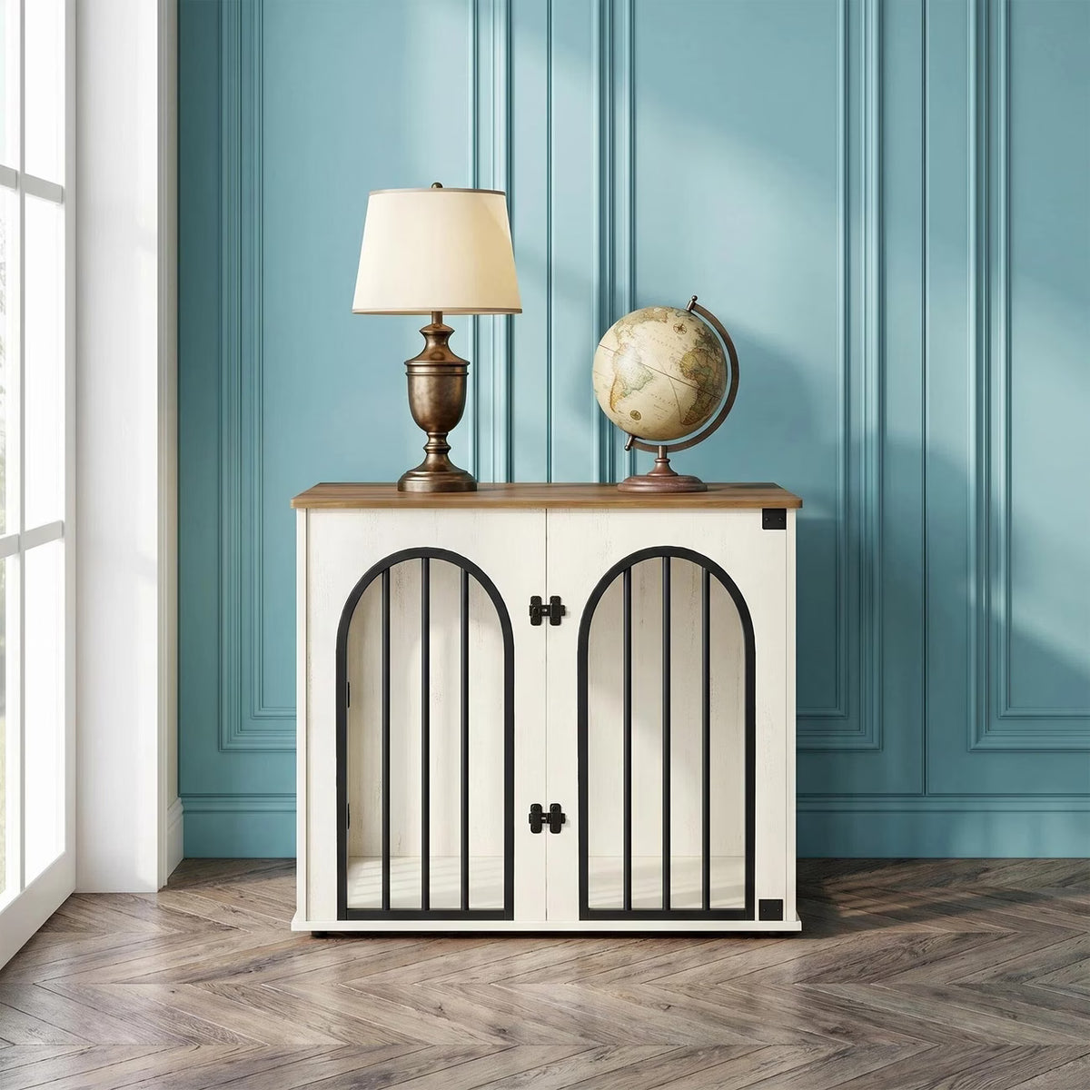 Hondenbench - Meubel - Hondenkooi - Hondenhok - Hondenbox - Bijzettafel - Salontafel - 3 Deuren - 67 × 48 × 55 Cm - Wit