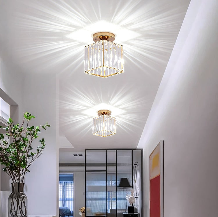 Moderne Kristallen Plafondlamp - Goud - LED Vierkant Kristallen Kroonluchter - Gangpad Lamp