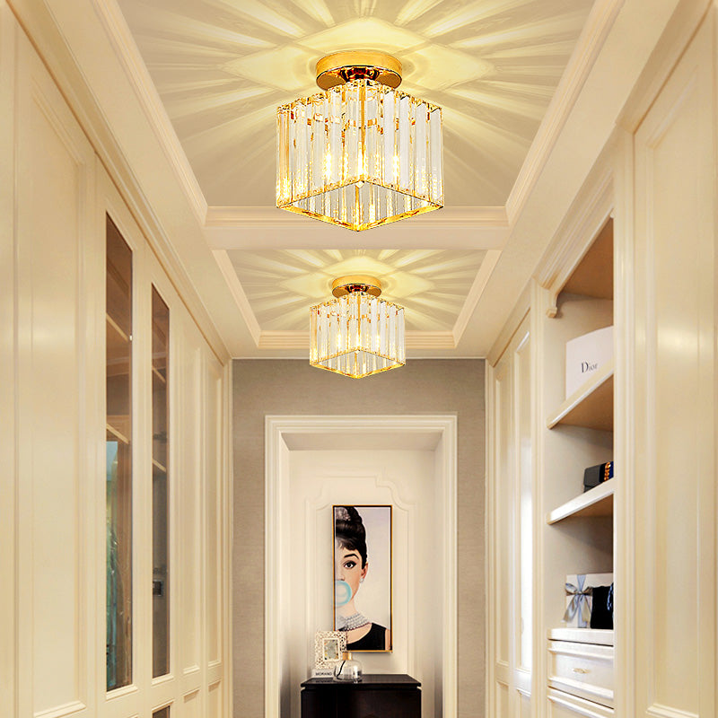Moderne Kristallen Plafondlamp - Goud - LED Vierkant Kristallen Kroonluchter - Gangpad Lamp