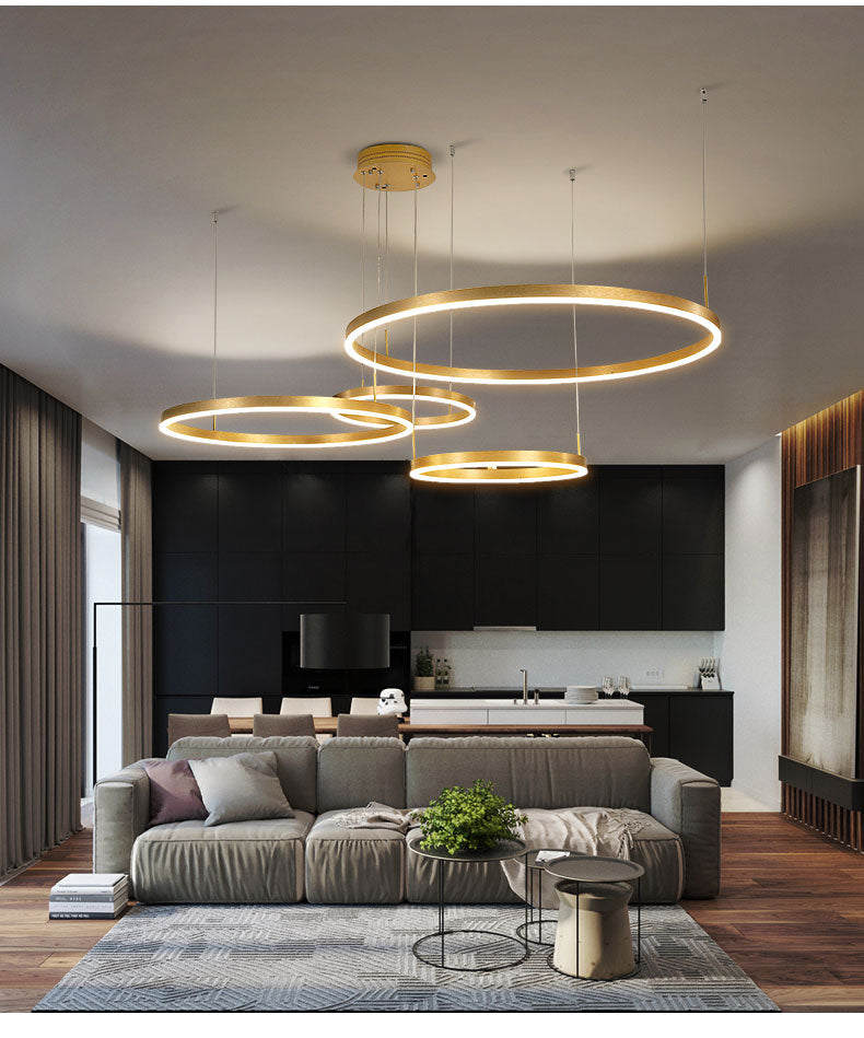 4 Rings - Pendant Lamp - Chandelier - Gold - Dimmable With Remote Control