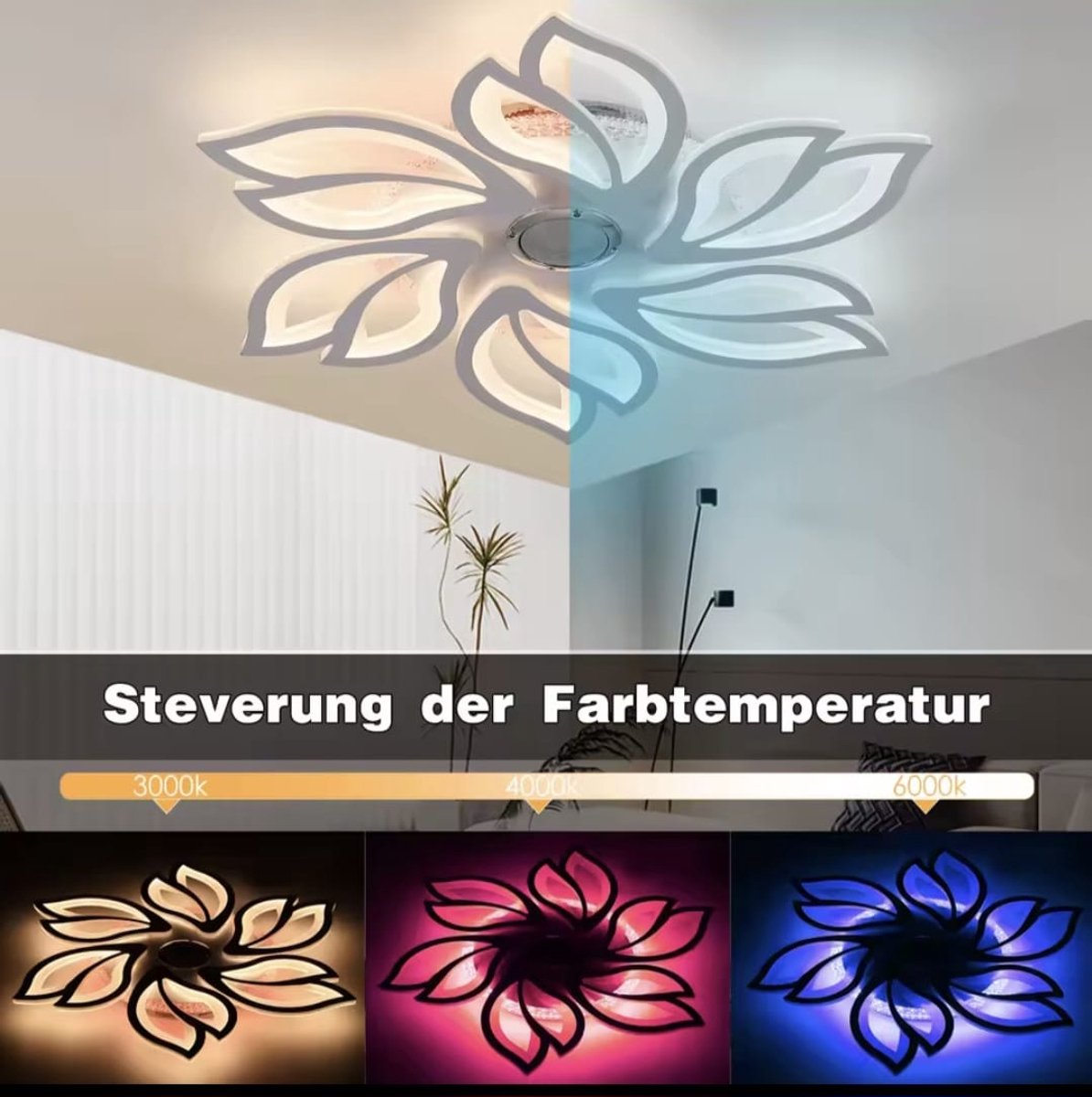 6 Bloemblad Plafondlamp - Met Speaker - Dimbaar Met Afstandsbediening - RGB - 12 Kleuren - LED Plafondlamp - Wit - Woonkamerlamp - Moderne lamp - Plafonniere