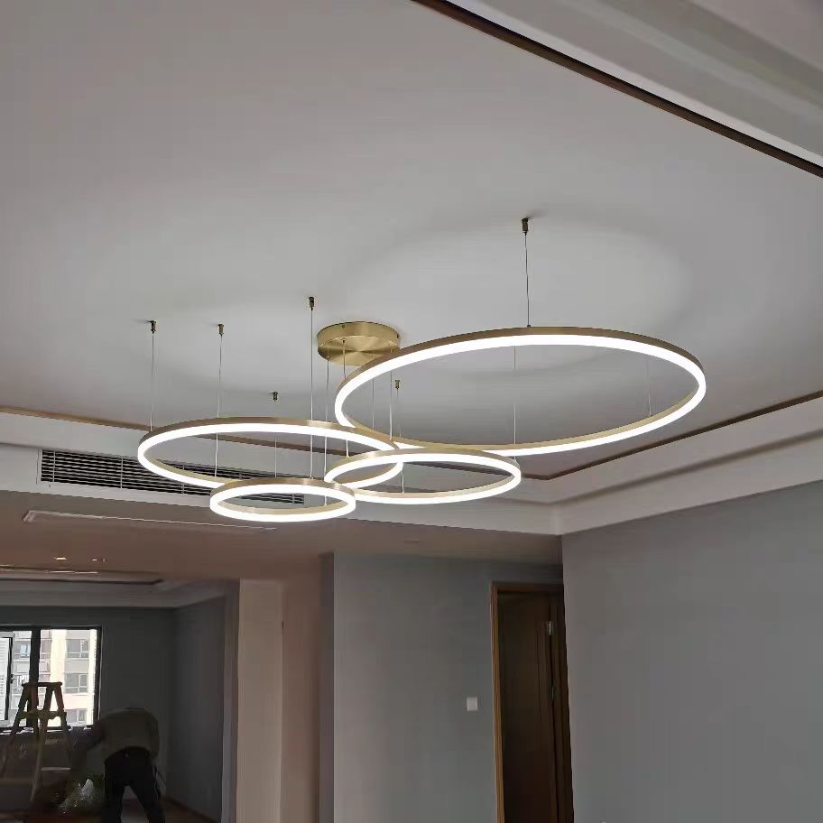 4 Rings - Pendant Lamp - Chandelier - Gold - Dimmable With Remote Control