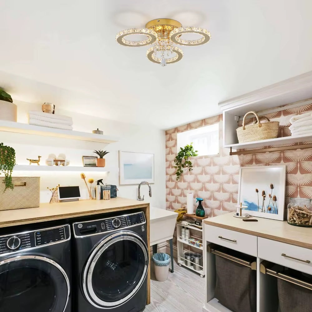 3 Cirkel Gouden Kroonluchter - Dimbaar Met Afstandsbediening - Woonkamerlamp - LED Plafondlamp - Plafonniere - Crystal LED Lamp