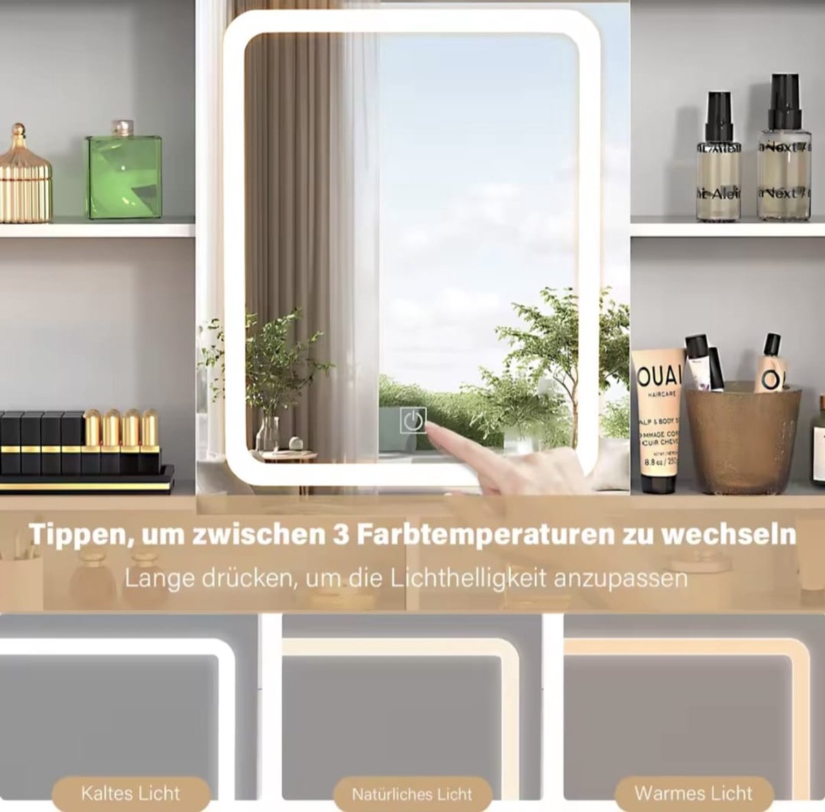 Kaptafel Met LED Spiegel - 2 Laden - Touch Screen - Instelbare LED Verlichting - Make-up Tafel - Modern Design