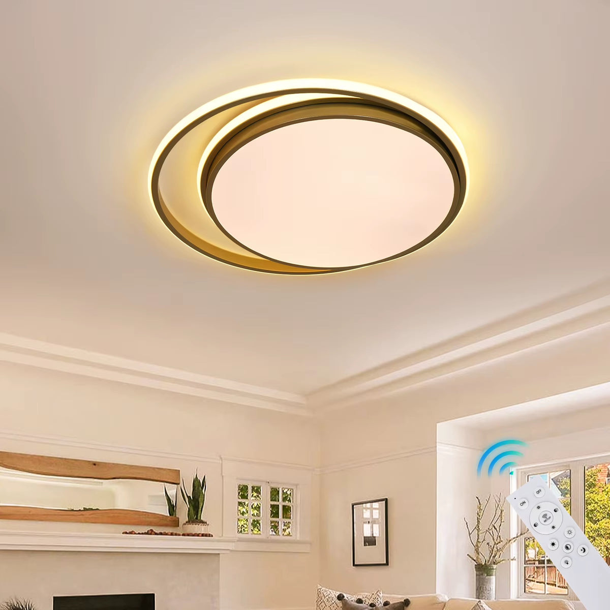 Ringen LED Plafondlamp - Dimbaar Met Afstandsbediening - Goud - 50 cm - Plafoniere - Keuken Lamp - Woonkamerlamp - Moderne lamp