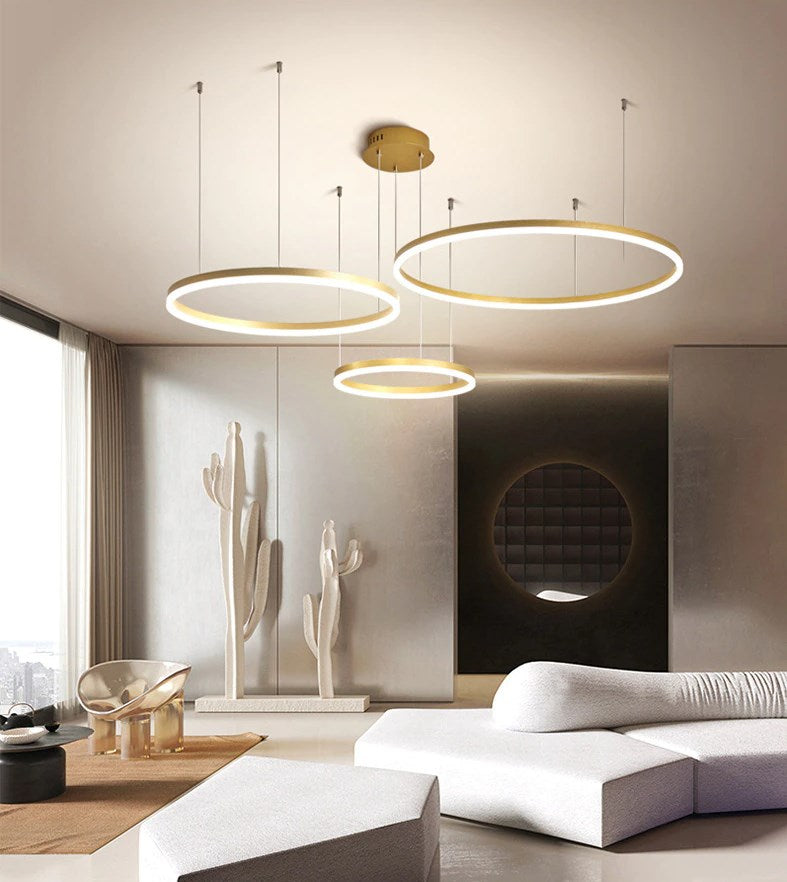 3 Ringen - Hanglamp - Kroonluchter - Goud - Dimbaar Met Afstandsbediening