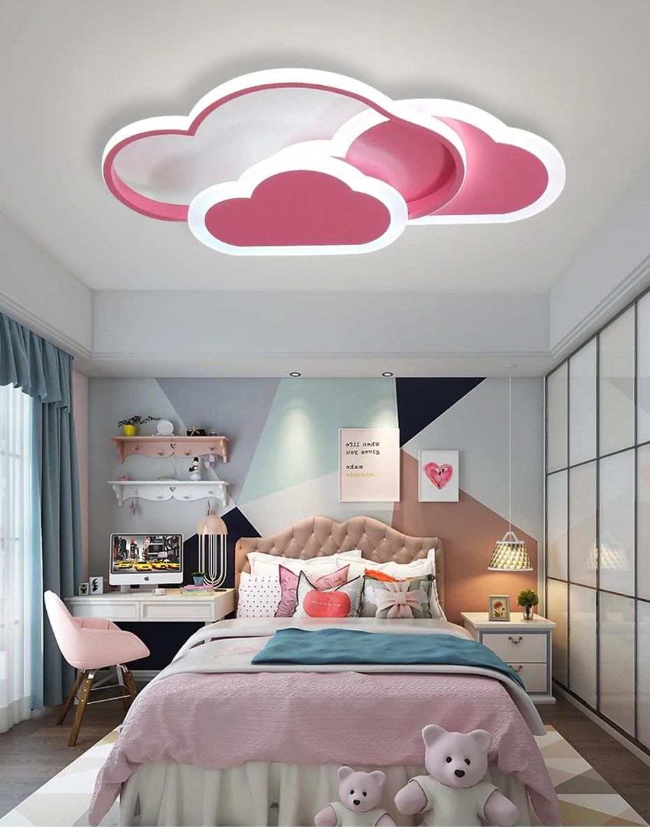 LuxiLamps - Wolken Harten Plafondlamp - Met Afstandsbediening - Roze - Dimbaar - Woonkamerlamp - Moderne lamp - Plafonnière