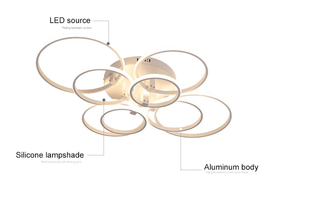 8 Ringen Plafondlamp - Wit - Afstandsbediening - Dimbaar Met App - Smart lamp - Woonkamerlamp - Moderne lamp - Plafonniere