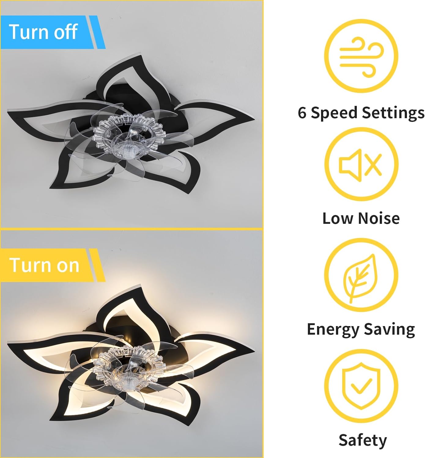 5 Lotus Ventilator Lamp - Plafondventilator - Goud - Smart Lamp - Met Dimmer - 3 Standen Ventilator - Keuken Lamp - Woonkamerlamp - Moderne lamp