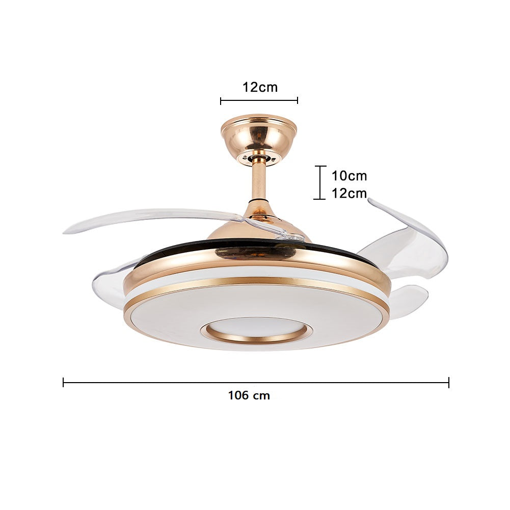 Ceiling Fan With Lighting - Pendant With Retractable Blades - 3 Speeds - Gold - Dimmable - With Remote Control
