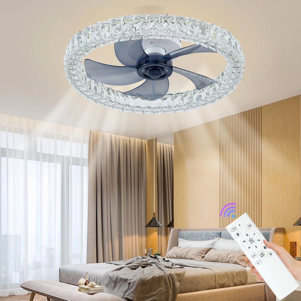 Ceiling Fan with Light - Ceiling Fan - Smart Lamp - Dimmable - 6 Speeds - Crystal Fan - Kitchen Light - Living Room Light - Modern Lamp