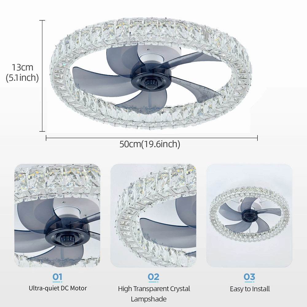 Ceiling Fan with Light - Ceiling Fan - Smart Lamp - Dimmable - 6 Speeds - Crystal Fan - Kitchen Light - Living Room Light - Modern Lamp