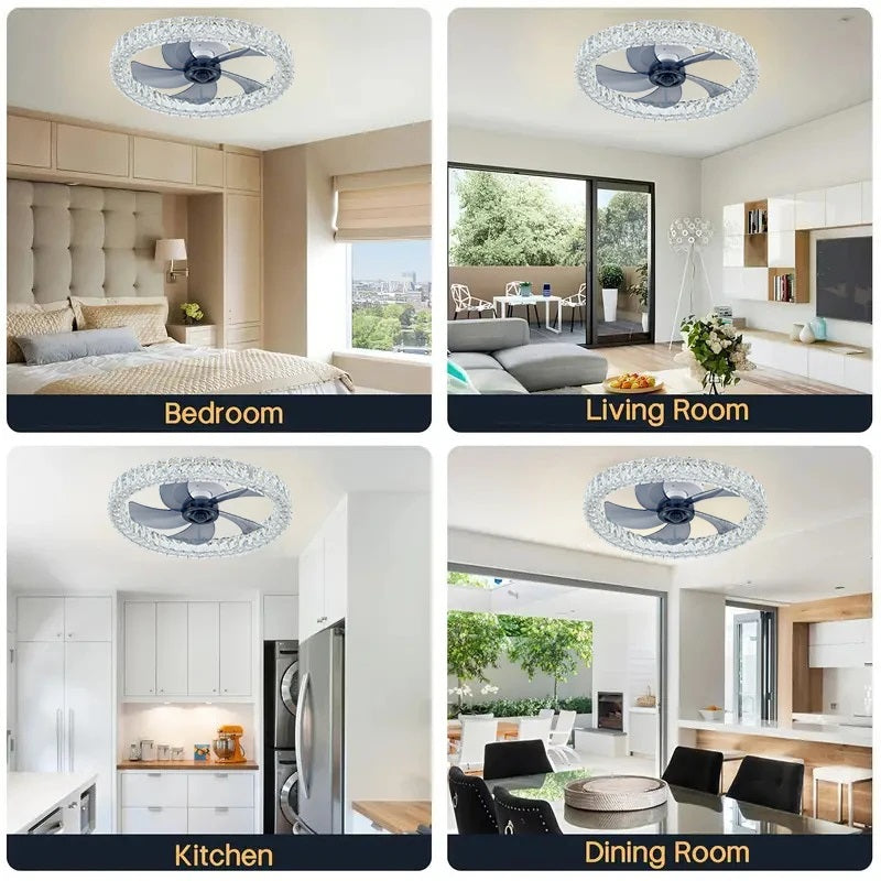 Ceiling Fan with Light - Ceiling Fan - Smart Lamp - Dimmable - 6 Speeds - Crystal Fan - Kitchen Light - Living Room Light - Modern Lamp