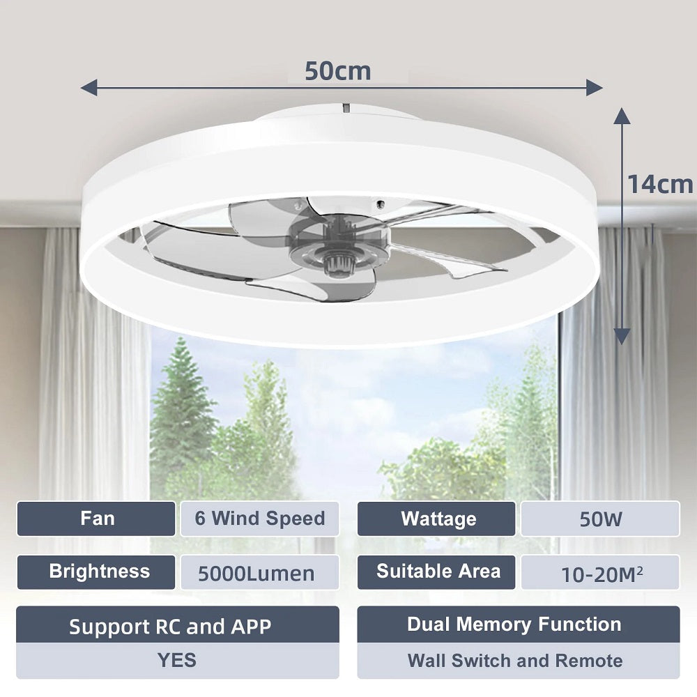 Ventilator Lamp - Plafondventilator - Wit - Smart Lamp - Dimbaar - 6 Standen - Ventilator - Keuken Lamp - Woonkamerlamp - Moderne lamp