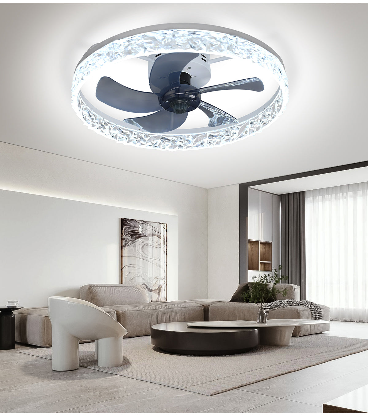 Fan Lamp - Ceiling Fan White - Smart Lamp - With Dimmer - 6 Speed Fan - Kitchen Lamp - Living Room Lamp - Modern Lamp