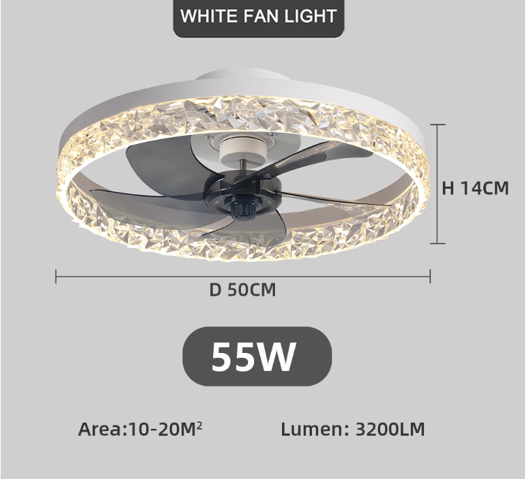 Fan Lamp - Ceiling Fan White - Smart Lamp - With Dimmer - 6 Speed Fan - Kitchen Lamp - Living Room Lamp - Modern Lamp
