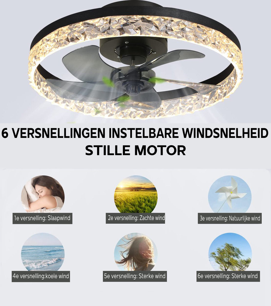 Modern Ceiling Fan With LED-Light - Black - Dimmable - 6 Speeds - Remote Control And App - For Kitchen And Bedroom