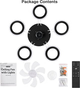 Ceiling Fan With Lighting - 5 Curved Light Rings - 6 Speeds - Black - Dimmable - With Remote Control And App