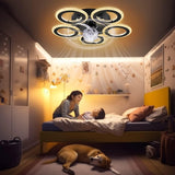 Ceiling Fan With Lighting - 5 Curved Light Rings - 6 Speeds - Black - Dimmable - With Remote Control And App