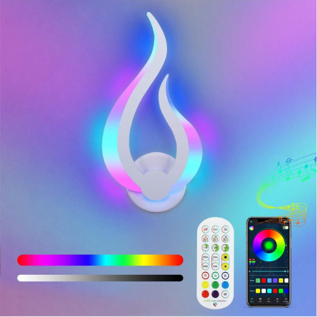 Flames Wall Lamp - RGB - Modern Wall Lamp - With Remote Control - Wall Light - Living Room - LED - 12W