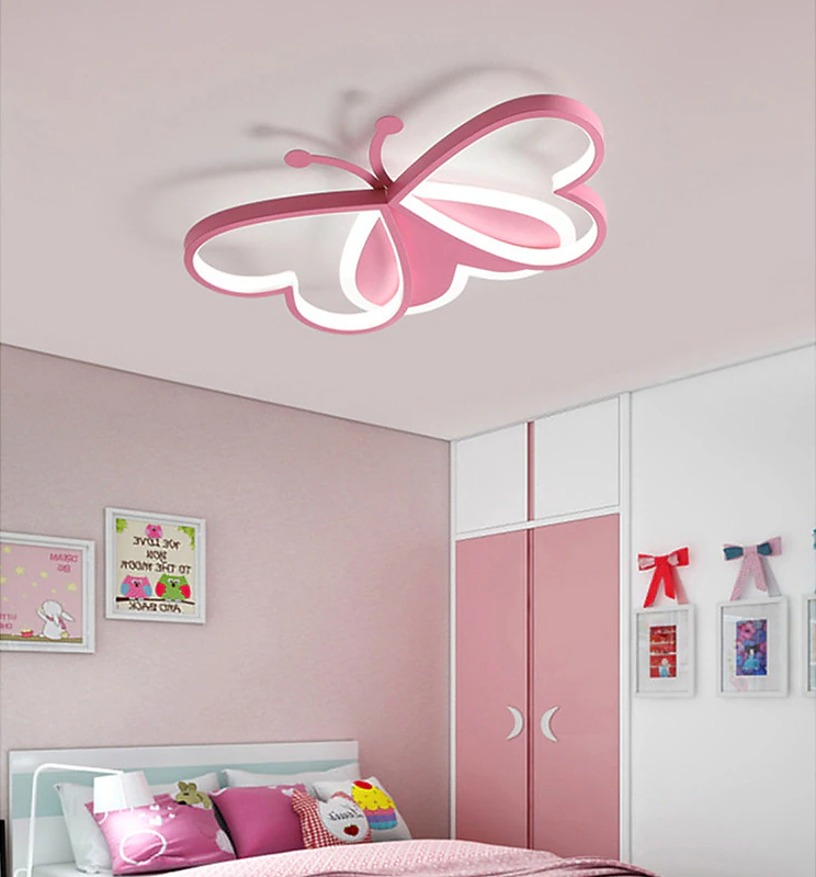 Modern Butterfly LED Ceiling Light - Pink - Width 50 cm - 3 Light Colours - For Bedroom And Kids Room - Ceiling Fixture