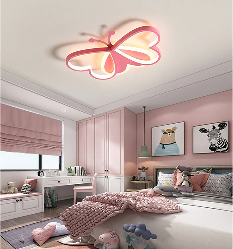 Modern Butterfly LED Ceiling Light - Pink - Width 50 cm - 3 Light Colours - For Bedroom And Kids Room - Ceiling Fixture