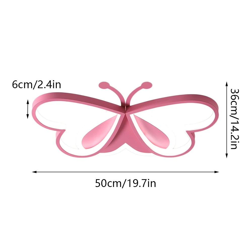 Modern Butterfly LED Ceiling Light - Pink - Width 50 cm - 3 Light Colours - For Bedroom And Kids Room - Ceiling Fixture