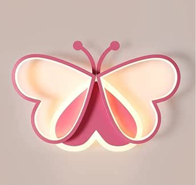 Modern Butterfly LED Ceiling Light - Pink - Width 50 cm - 3 Light Colours - For Bedroom And Kids Room - Ceiling Fixture