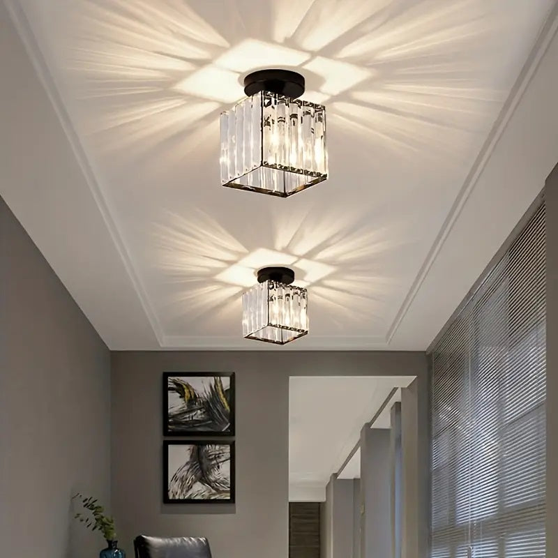 Moderne Kristallen Plafondlamp - Zwart - LED Vierkant Kristallen Kroonluchter - Gangpad Lamp