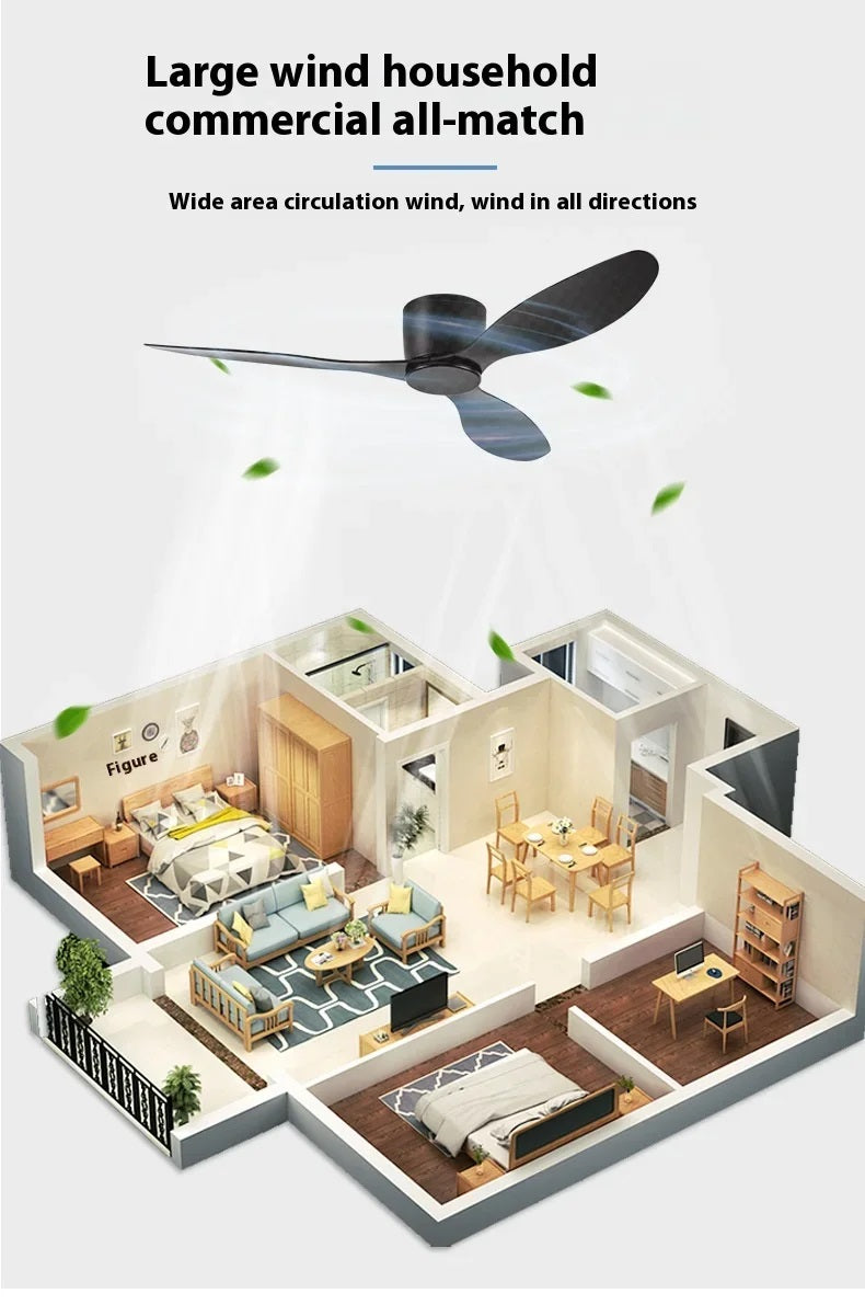 LuxiLamps - 3 Blad Plafondventilator - Moderne Ventilator - 3 Snelheden - Bedienbaar Met Afstandsbediening - 105 cm - Zwart - Woonkamer Ventilator