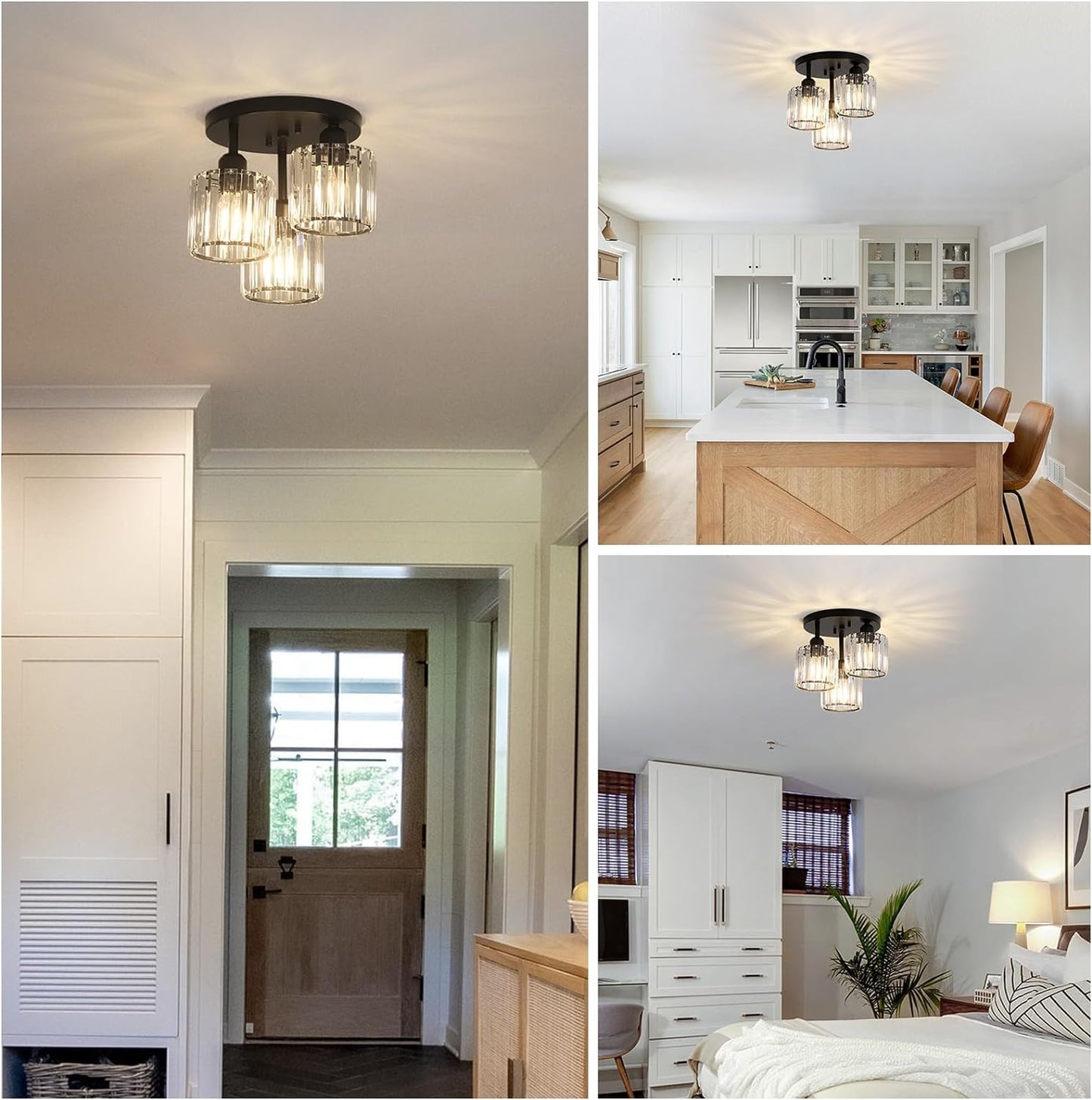 Moderne Kristallen Kroonluchter - 3 Kop Crystal Plafondlamp - K9-Kristal - E27 - Zwart - Verlichting - Plafonnière