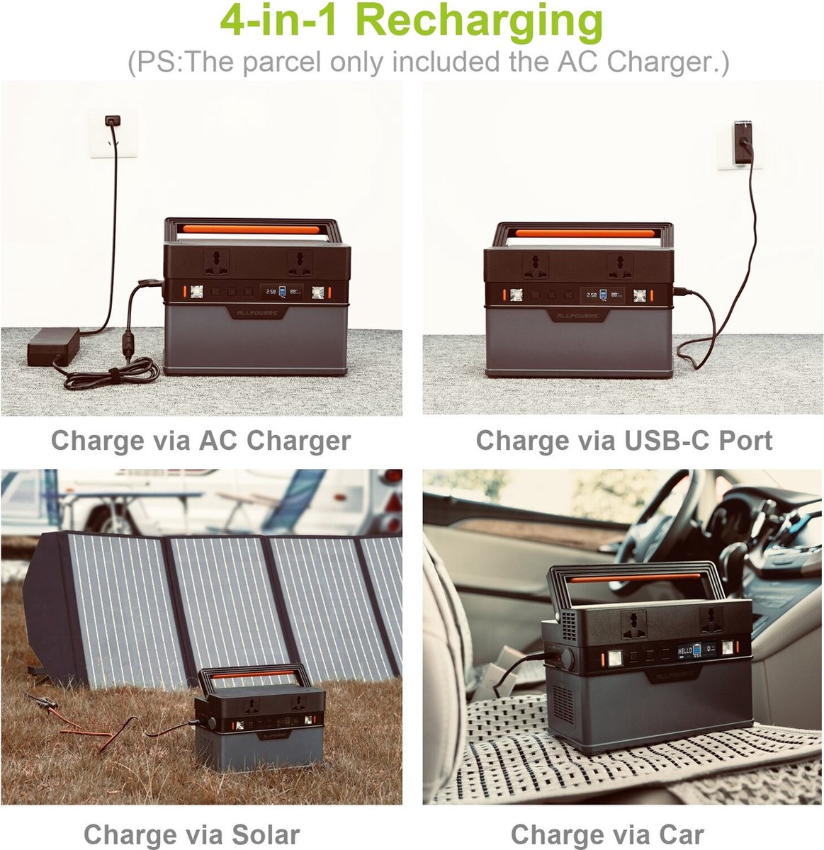 Allpowers® - Zonnepaneel Set - 606Wh - Opvouwbare 120W Zonnepaneel - Solar Power Station - Zonne-Energie Generator - Zonnepaneel Camper Generator - 164000mAh - 110V/220V Zuivere Sinus Ac Outlet Met 18V Zonnepaneel