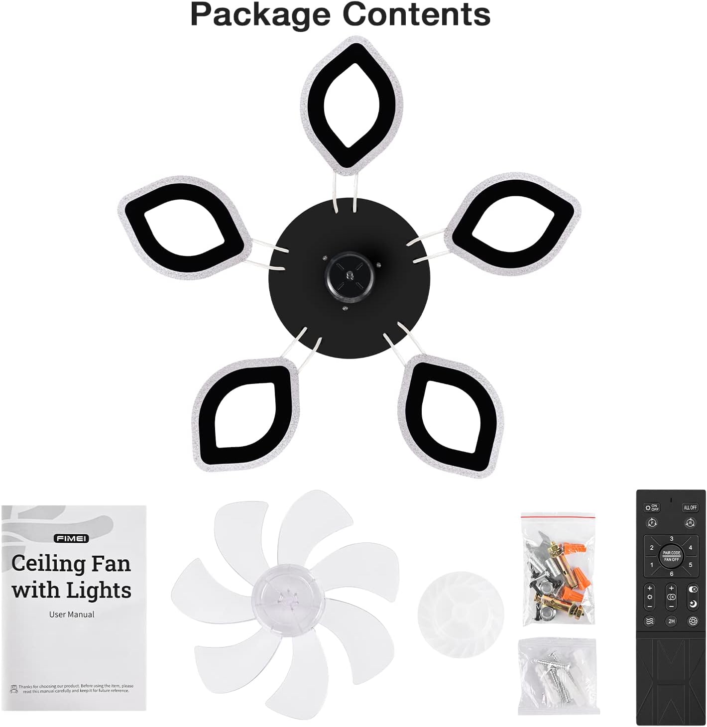 5 Ring Fan Lamp - Ceiling Fan - Smart Lamp - With Dimmer - Black - 6 Modes Fan - Kitchen Lamp - Living Room Lamp - Modern Lamp