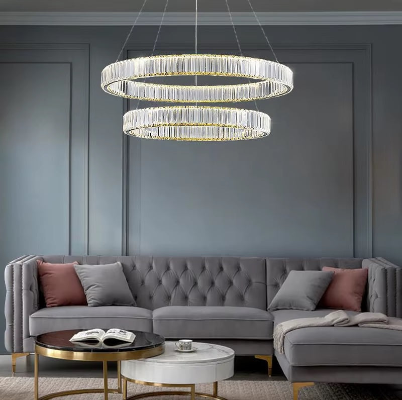 2 Ringen Hanglamp - Eettafel Hanglamp - Goud - 2 Lagen 40 & 60 cm - Luxe Kroonluchter - Hoogte Verstelbaar - Woonkamerlamp