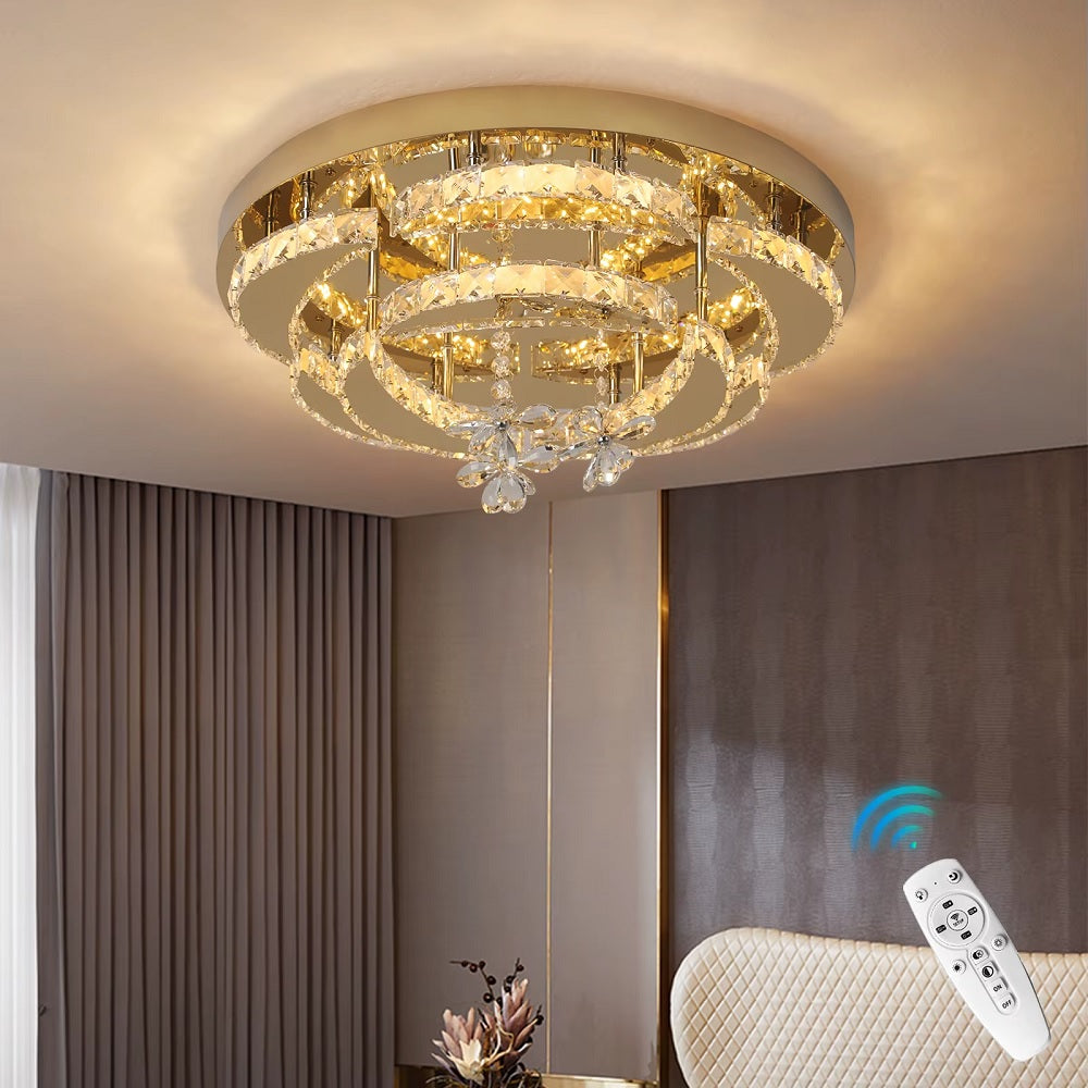 LuxiLamps - Maan Crystal LED Lamp - Met Afstandsbediening - Goud - Moderne Lamp - Kristal Kroonluchter - Woonkamer Lamp - Plafonniere