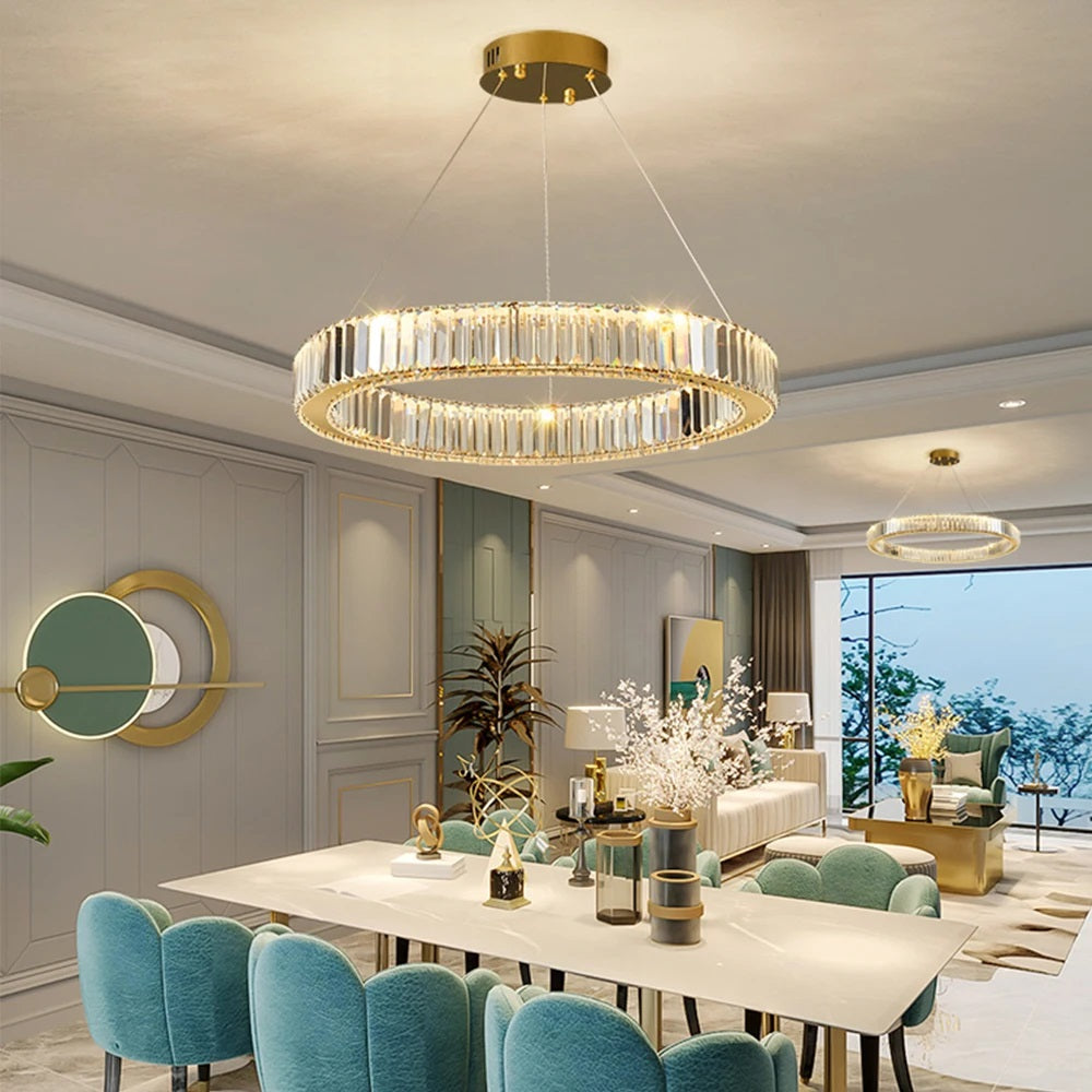 Ring Pendant Lamp - Gold - 60 cm - Luxury Crystal Chandelier - Dimmable With Remote Control - Living Room Lamp