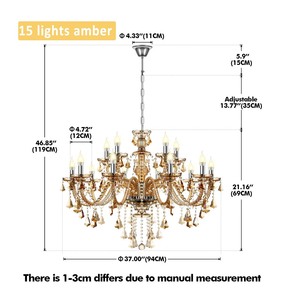 Crystal Chandelier - 15 Arm Kristallen Kroonluchter - Cognac - Hanglamp - Woonkamerlamp - Moderne lamp - Plafonniere