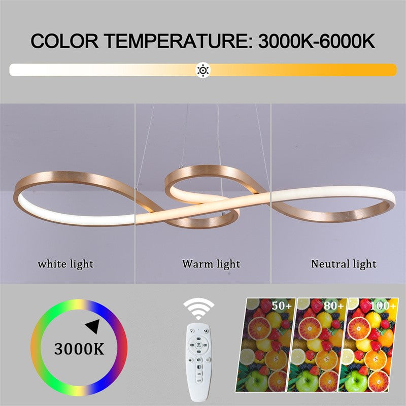 LuxiLamps - Pendant Lamp - Chandelier - Gold - Living Room Lamp - Dimmable With Remote Control - Modern Lamp - Dining Room Lamp - LED Ceiling Lamp - Ceiling Light