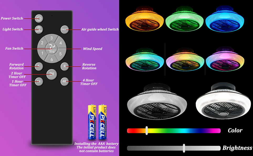 LuxiLamps - RGB Smart Plafond Ventilator - Met Speaker - Dimbaar Met Afstandsbediening En App - Muziek Plafondventilator - 46 cm - Woonkamerlamp - Moderne lamp