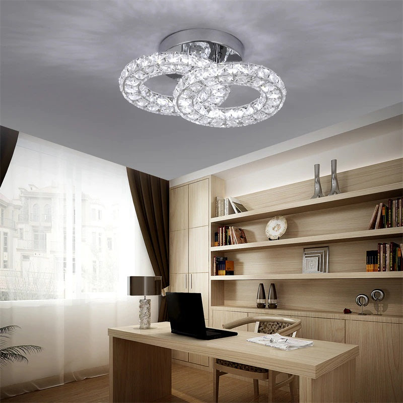 Kristallen Gangpad Lamp - 2 Ring Crystal Led Lamp - Moderne lamp -LED Plafondlamp - Plafonniere