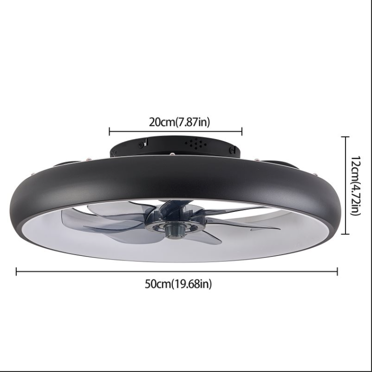 LuxiLamps - LED Ventilator Plafondlamp - Plafondventilator - Zwart - Met Dimmer - 50 cm - 6 Standen Ventilator - Keuken Lamp - Woonkamerlamp - Moderne Lamp
